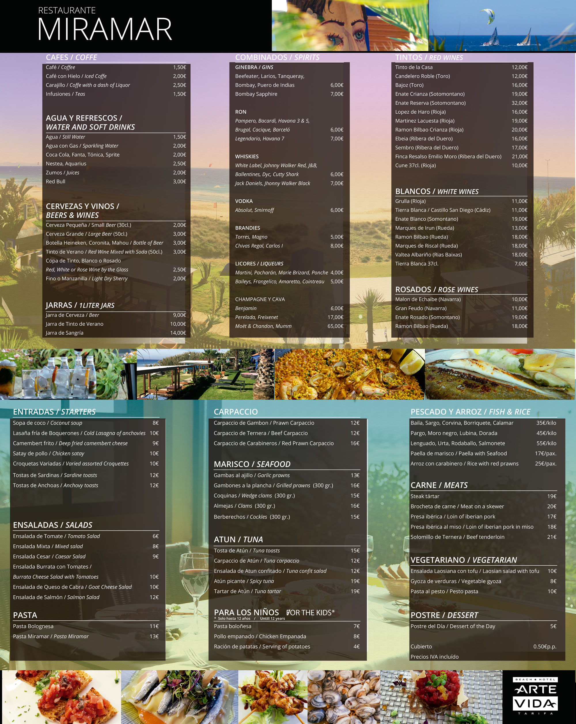 menu - Hotel en Tarifa - Hotel Arte Vida Tarifa